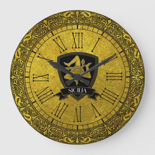 Elegant Baroque Gold Sicilian Trinacria Grote Klok (Voorkant)