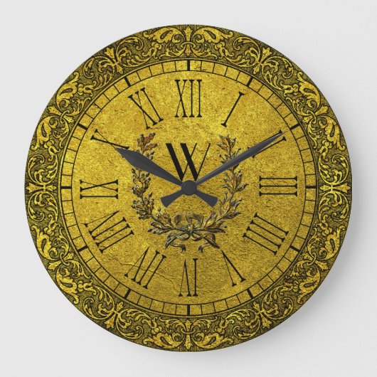 Elegant Baroque Gold Wreatmonogram Grote Klok (Voorkant)
