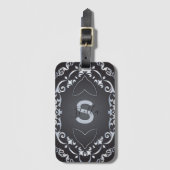 Elegant Baroque Luxury Chic Black & Silver Border Bagagelabel (Voorkant (verticaal))