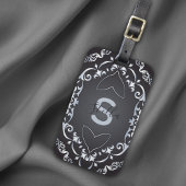 Elegant Baroque Luxury Chic Black & Silver Border Bagagelabel