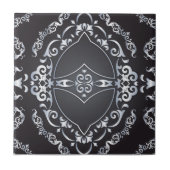 Elegant Baroque Luxury Chic Black & Silver Border Tegeltje (Voorkant)