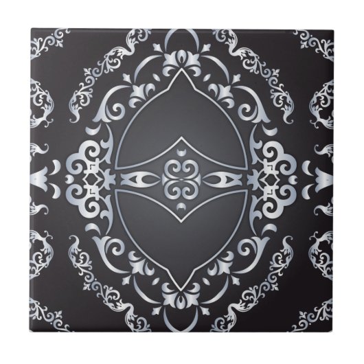 Elegant Baroque Luxury Chic Black & Silver Border Tegeltje (Voorkant)