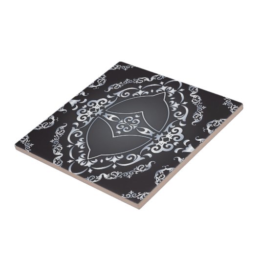 Elegant Baroque Luxury Chic Black & Silver Border Tegeltje (Zijkant)