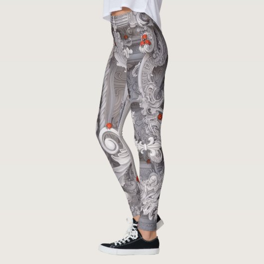 Elegant Baroque Marble Pillar & Red Ladybug Art Leggings (Links)