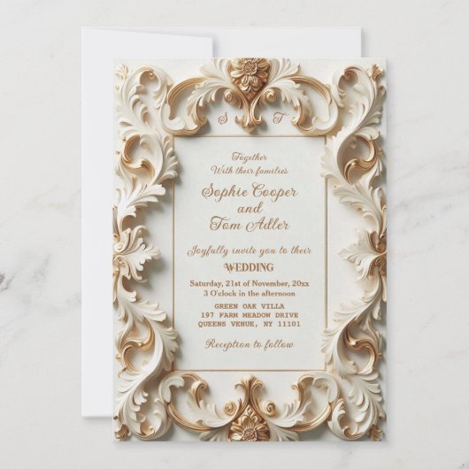 Elegant Baroque Opulence Ivory Gold Frame Wedding Kaart (Voorkant)