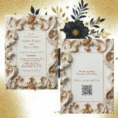 Elegant Baroque Opulence Ivory Gold Frame Wedding Kaart