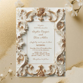 Elegant Baroque Opulence Ivory Gold Frame Wedding Kaart