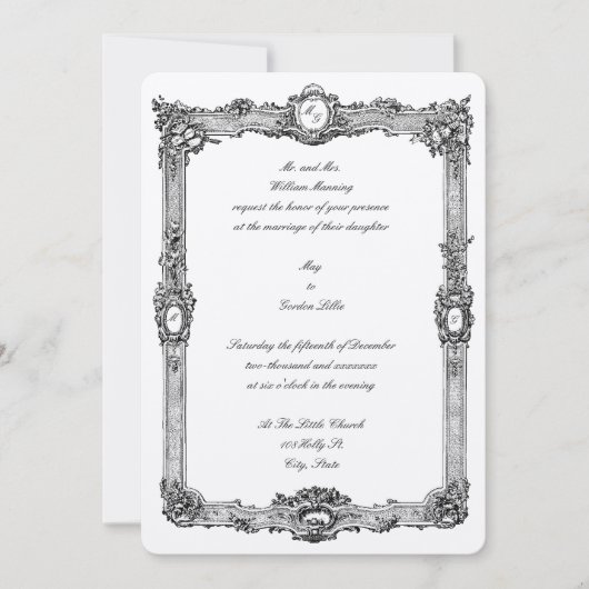 Elegant  Baroque Rococo Lijst Wedding Kaart (Voorkant)