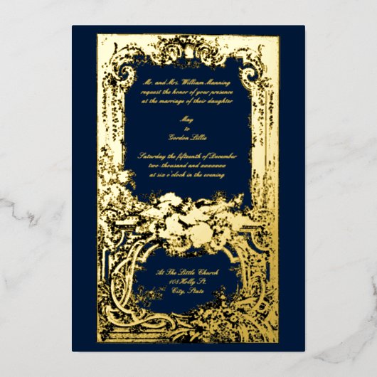 Elegant Baroque Rococo Vogels Wedding Invitations Folie Uitnodiging (Voorkant)