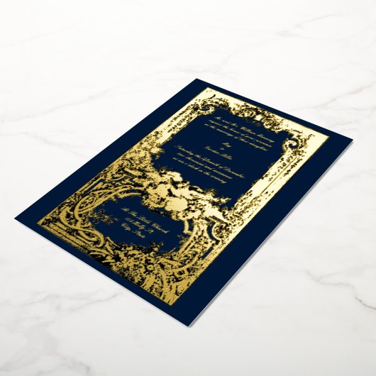 Elegant Baroque Rococo Vogels Wedding Invitations Folie Uitnodiging (Gedraaid)