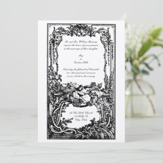Elegant Baroque Rococo Vogels Wedding Invitations Kaart (Staand voorkant)