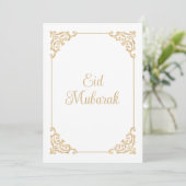 Elegant Baroque Schrift Witgoud Eid Mubarak Feestdagenkaart (Staand voorkant)