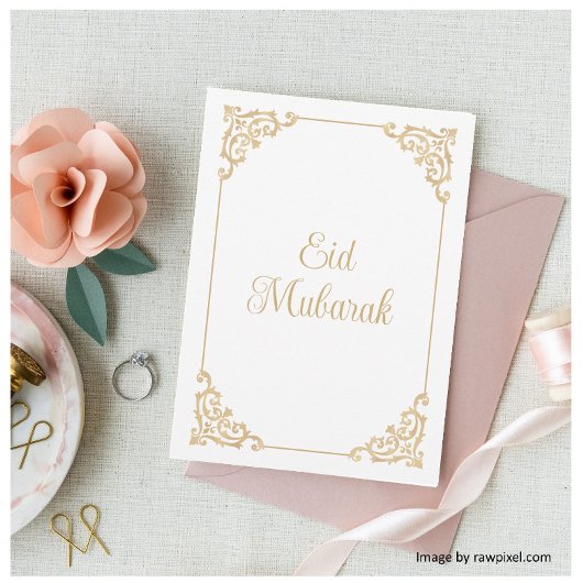 Elegant Baroque Schrift Witgoud Eid Mubarak Feestdagenkaart