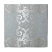 Elegant  Baroque Shiny Silver Damask Tegeltje (Voorkant)