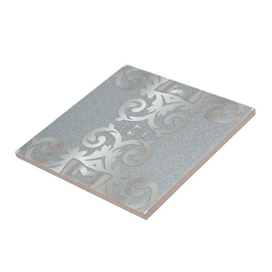 Elegant  Baroque Shiny Silver Damask Tegeltje (Zijkant)