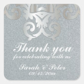 Elegant Baroque Silver Damask Wedding Vierkante Sticker (Voorkant)