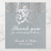 Elegant  Baroque Silver Damask Wedding Wijn Etiket (Enkel label)