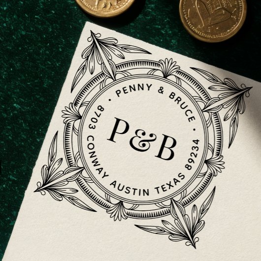 Elegant Baroque Wooden Return Address Stamp Rubberstempel