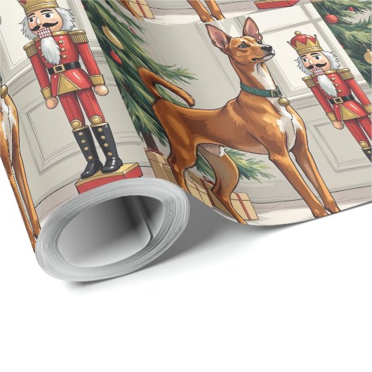 Elegant Basenji Dog Nutcracker Modern Christmas Cadeaupapier (Rol Hoek)