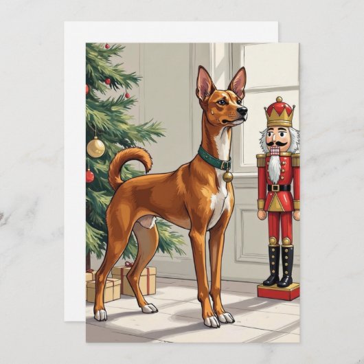 Elegant Basenji Dog Nutcracker Modern Christmas Feestdagenkaart (Voorkant / Achterkant)