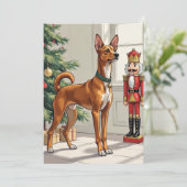 Elegant Basenji Dog Nutcracker Modern Christmas Feestdagenkaart (Staand voorkant)
