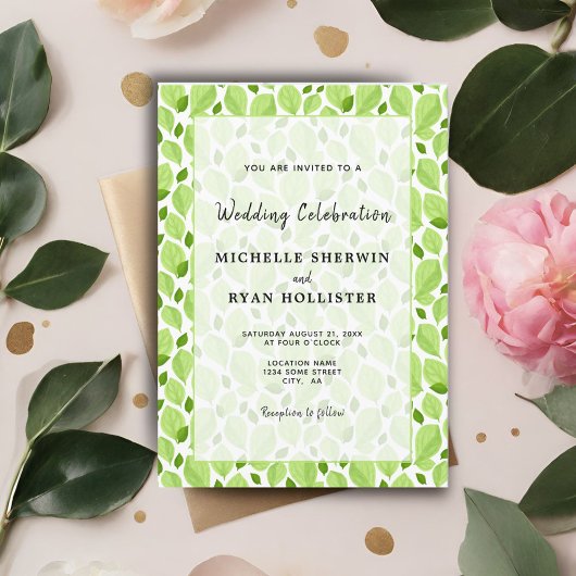 Elegant Basil Leaf Pattern Green Botanical Wedding Kaart