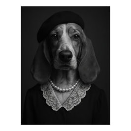 Elegant Basset Hound Lady with Beret and Pearl Perfect Poster