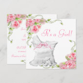 Elegant Bassinet Roze Roos Baby shower Kaart (Voorkant / Achterkant)