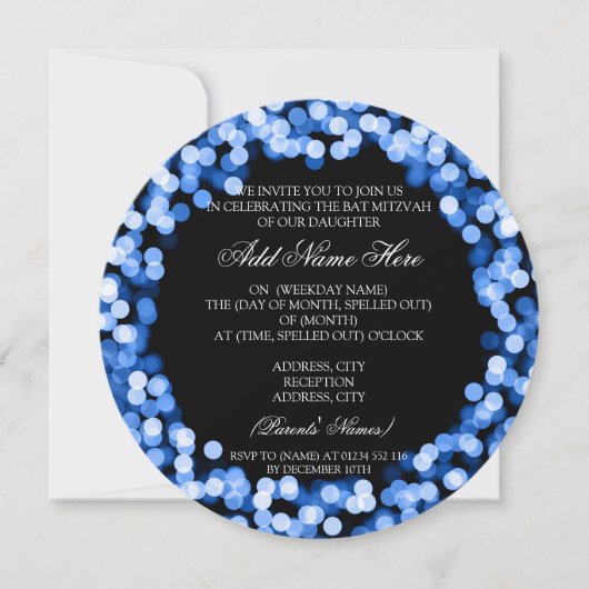 Elegant Bat Mitzvah Blue Sparkly Lights Kaart (Voorkant)