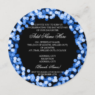 Elegant Bat Mitzvah Blue Sparkly Lights Kaart
