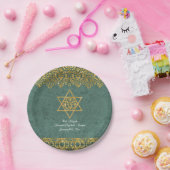 Elegant Bat Mitzvah Celebration Party Gold Glitter Papieren Bordje (Feest)