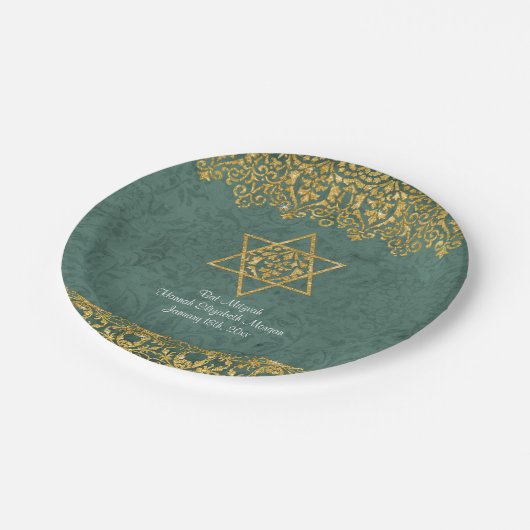 Elegant Bat Mitzvah Celebration Party Gold Glitter Papieren Bordje (Gekanteld)