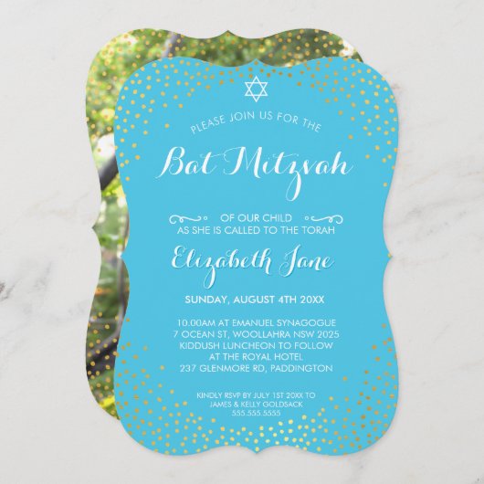 ELEGANT BAT MITZVAH mini rustiek goud confetti aqu Kaart (Voorkant / Achterkant)