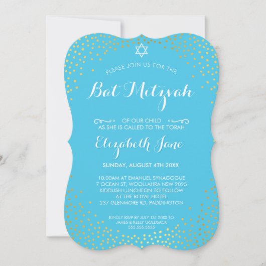 ELEGANT BAT MITZVAH mini rustiek goud confetti aqu Kaart (Voorkant)
