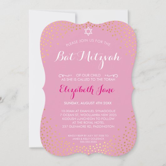ELEGANT BAT MITZVAH mini rustiek goud confetti roz Kaart (Voorkant)