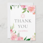 Elegant Bat Mitzvah Party Personalized Pink Floral Bedankkaart (Voorkant)