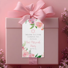 Elegant Bat Mitzvah Party Personalized Pink Floral Cadeaulabel