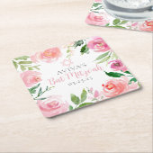 Elegant Bat Mitzvah Party Personalized Pink Floral Kartonnen Onderzetters (Schuin)