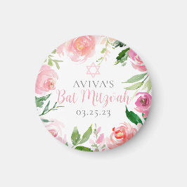 Elegant Bat Mitzvah Party Personalized Pink Floral Magneet