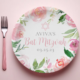 Elegant Bat Mitzvah Party Personalized Pink Floral Papieren Bordje