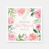 Elegant Bat Mitzvah Party Personalized Pink Floral Servet (Voorkant)