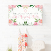 Elegant Bat Mitzvah Party Personalized Pink Floral Spandoek (Insitu)