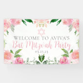 Elegant Bat Mitzvah Party Personalized Pink Floral Spandoek (Horizontaal)