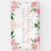 Elegant Bat Mitzvah Party Personalized Pink Floral Spandoek (Verticaal)