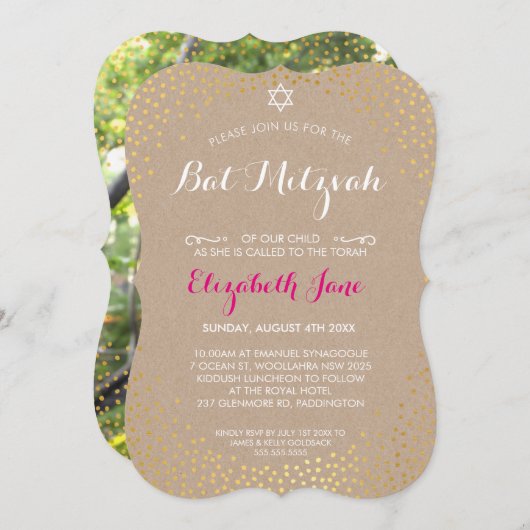 ELEGANT BAT MITZVAH rustiek goud confetti kraft Kaart (Voorkant / Achterkant)