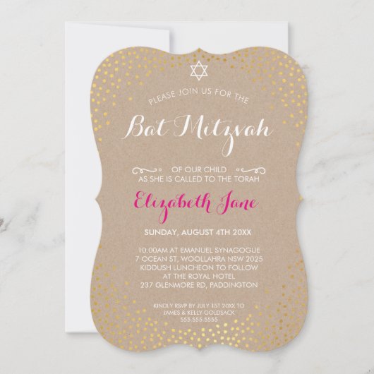 ELEGANT BAT MITZVAH rustiek goud confetti kraft Kaart (Voorkant)