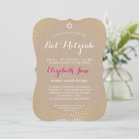 ELEGANT BAT MITZVAH rustiek goud confetti kraft Kaart (Staand voorkant)