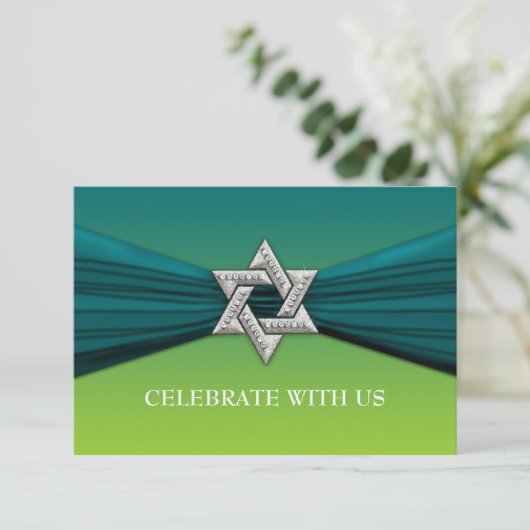Elegant Bat Mitzvah Star Blauwgroen op elke kleur Kaart (Staand voorkant)