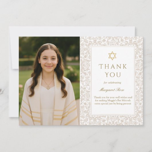 Elegant Bat Mitzvah Thank You Card Kaart (Voorkant)