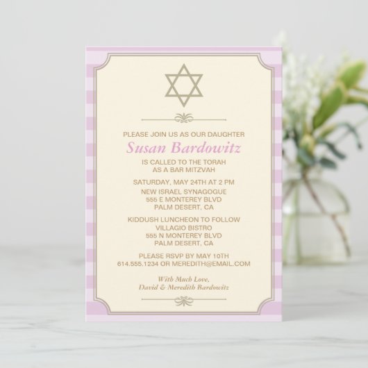 Elegant Bat Mitzvah Uitnodiging (Staand voorkant)